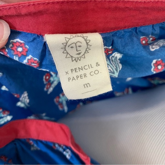 Printfresh x Paper Pencil Co Blue Red White Floral Printed Popover Dress Size M - Picture 10 of 16